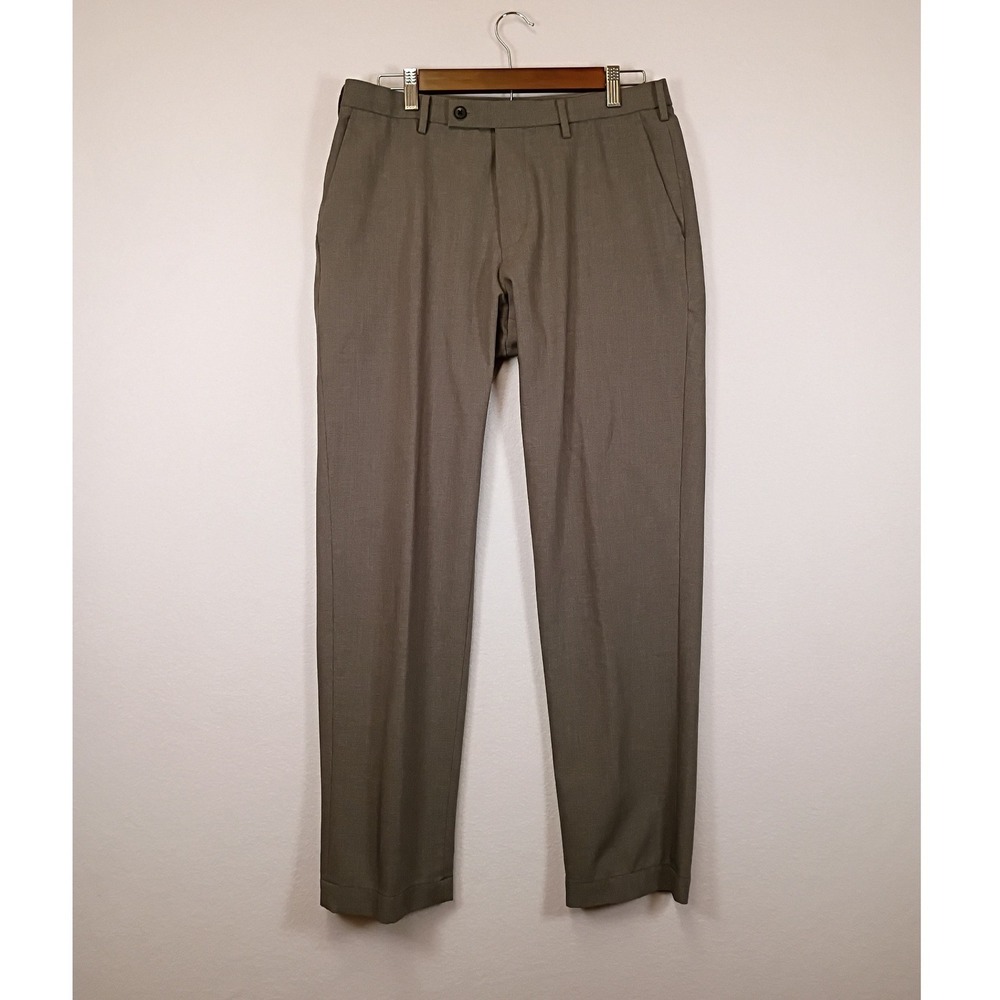 Business Casual Uniqlo Mens 32x34 Olive Grey Flat Front Straight Leg Trousers